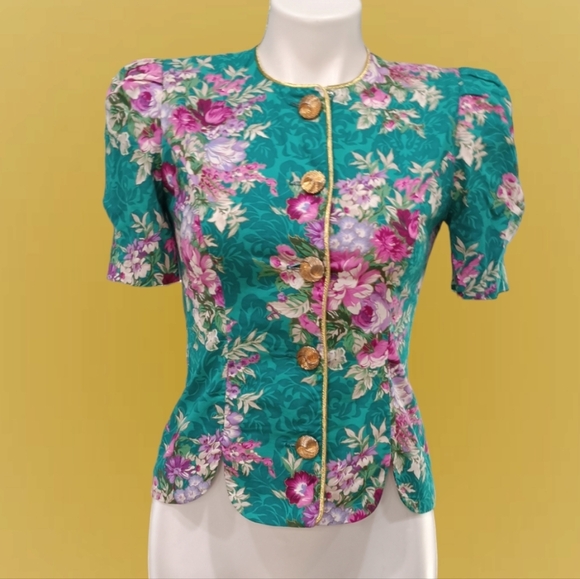 Petite Sophisticate Tops - Petite Sophisticate Women's Tea Blouse Lightweight Blazer Gold Button Front Sz 6